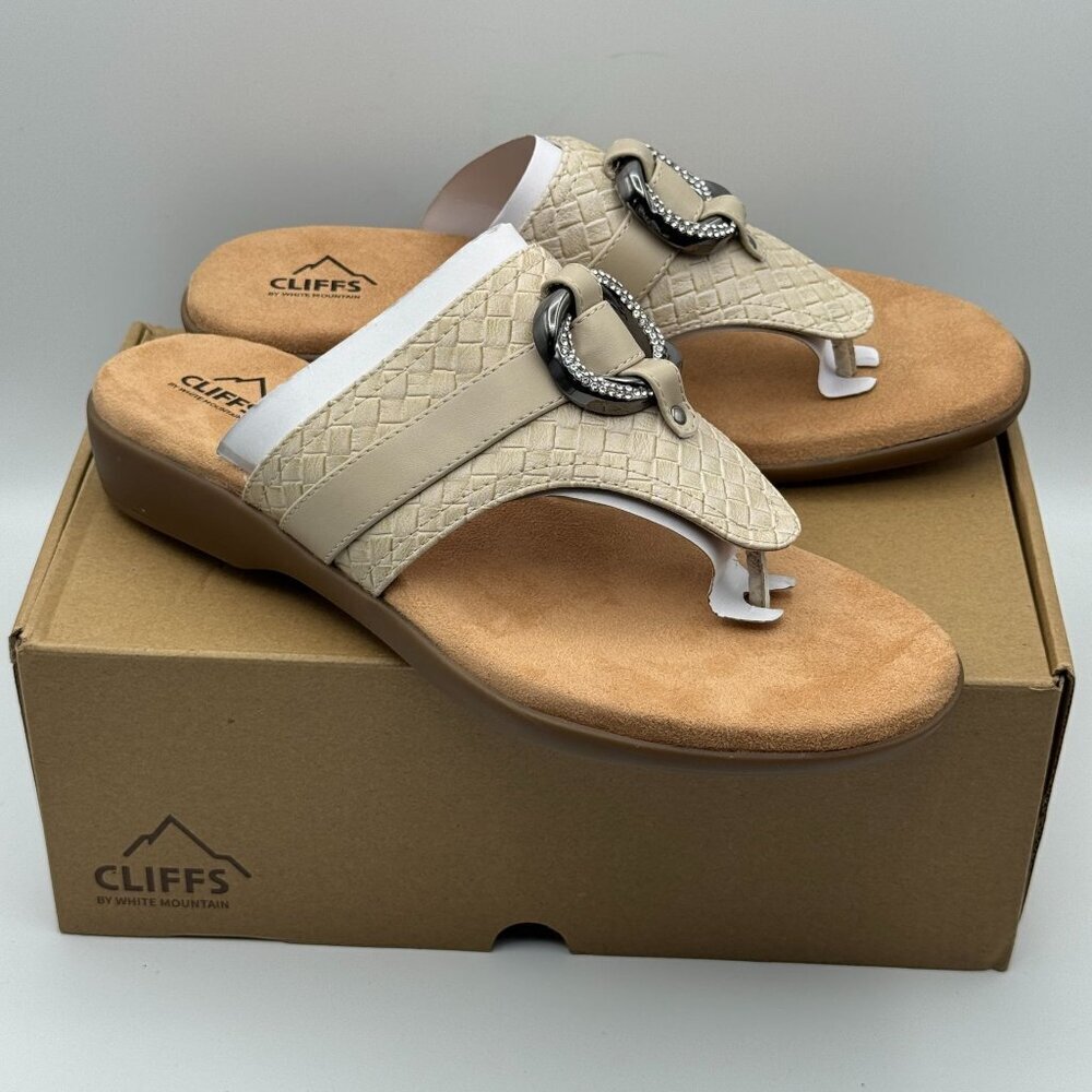 Cliffs White Mountain Womens Benedict Beige Slip-On Thong Sandals Textured 11